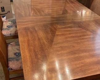 Dining Room Table On Wood Base With Six Chairs