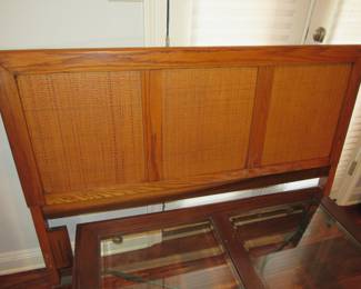Matching oak/wicker headboard... can be queen or full size