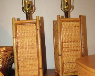 Pair vintage wicker lamps Hong Kong