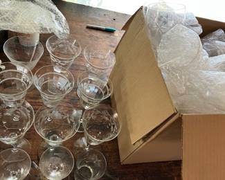 boxes of crystal glasses wine , cheri,