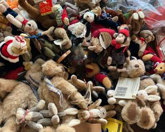 large bags full of never used small stuffed toys T.E WUZZIES, GUND, COTTAGE COLLECTABLES miniature , madame Alexander Mc Donalds dolls