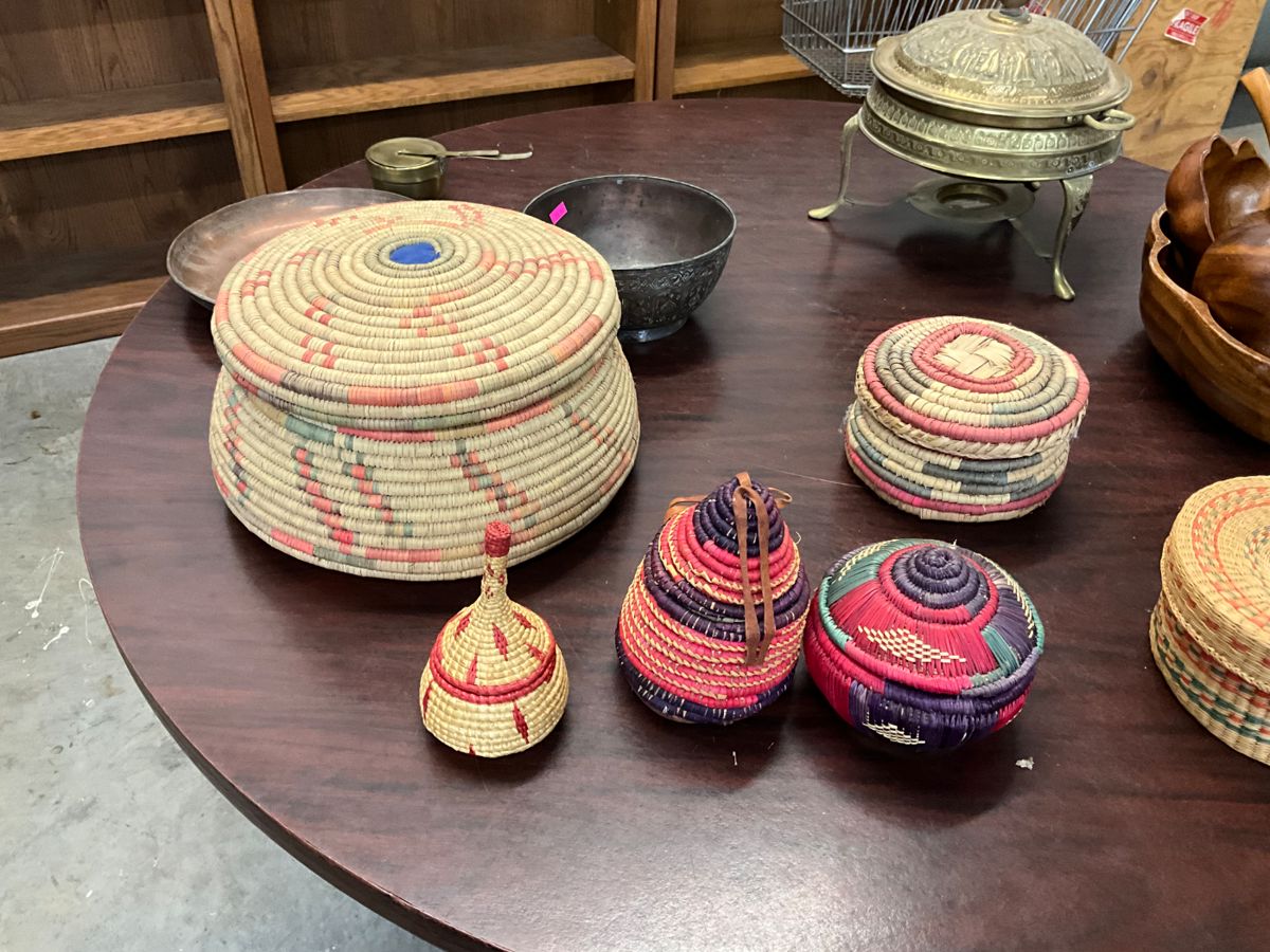 Hand Woven Coiled Baskets w/Lids