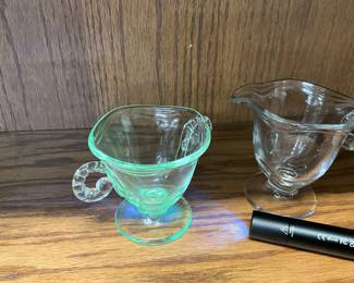 Uranium Glass Sugar Bowl & Creamer