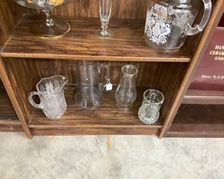Bryyce higbee & Co Feathered medallion Pitcher - Clear Glass Etched Pitcher - Oil Lamp Chimney - Mug