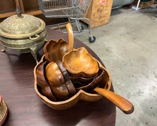 Leaf Shaped Monkey Pod Wood Serving Set