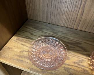 Jeannette Glass Holiday Pink Buttons & Bows Plate