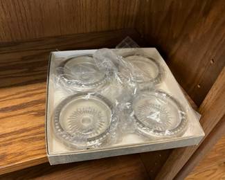 Crystal & Silver-Plated Coaster Ashtray Set