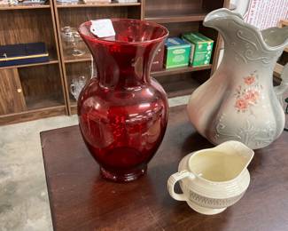 Ruby Red Blown Art Glass Vase