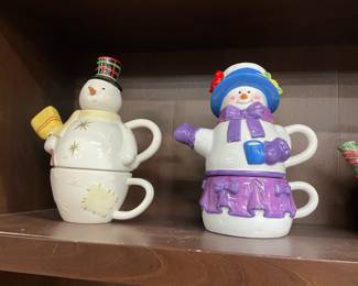 Hallmark Snowman Stacking 3 pc Tea for 1 - Houston Harvest Snow Woman 3 pc Tea for 1 Set