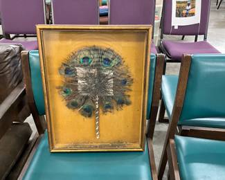 Framed Peacock Feather Fan