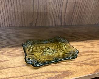 Fenton Green Cabbage Rose Trinket Dish