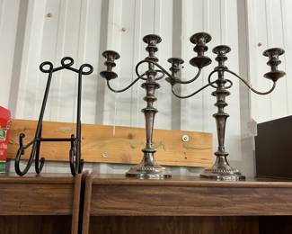 Black Wrought Iron Recipe Book Holder - Heavy Silver-Plated Candelabras