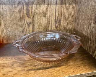 Anchor Hocking Mayfair Open Rose Pink Depression Glass handled Bowl