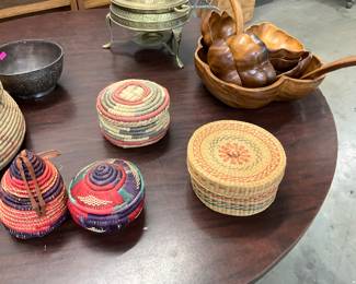 Hand Woven Coiled Baskets w/Lids