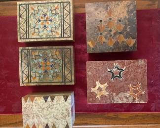 Variety of Vintage Soapstone Hand Carved & Inlaid Jewelry/Trinket Boxes