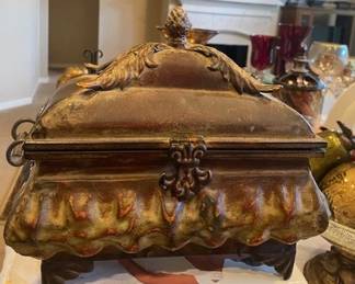 Vintage Decorative Bronze Metal Trinket Box - 12"W x 8"D x 10"H