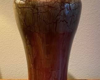 Vintage Glass Crackled Finish Rustic Look Gold/Red Tall Lidded Ginger Jar - 8"W x 19"H