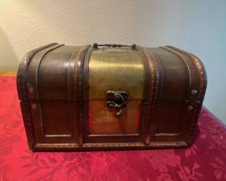 Vintage Brass/Wood Treasure Box - 10"W x 6"D x 8"H