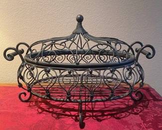 Vintage French Scroll Wrought Iron Centerpiece Basket w/Lid - 14"W x 10"D x 12"H