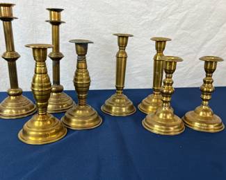 Lot of 8 (4 pairs) Vintage Brass Candle Sticks