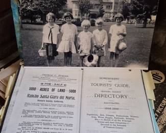 Reprint of original photo 1920s Plaza School in background. Copy of old Tourists Guide Directory 