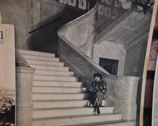 Impressive large photos of woman on marble steps inside the Ventura County Courthouse circa 40s? Now Ventura City Hall. 