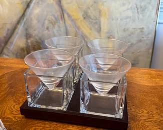 Modern Cubist Floating Martini Cocktail Set Square Wooden Tray