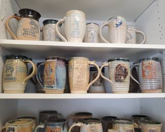 Shrimp Festival Mugs from Gulf Shores; Holiday Mugs by Morrow dated by year,