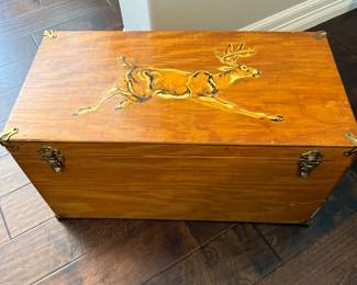 (2) 1970s Wood Chest with Deer 