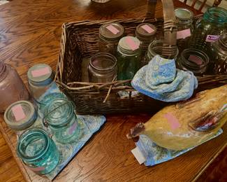 Old canning jars...zinc lids....white, aqua and amethyst