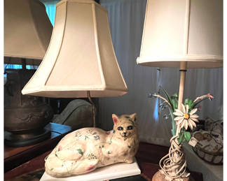Here Kitty Kitty table lamp and Take time to Smell the Daisy metal flower lamp
