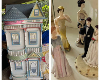Vintage 2 story doll house with 5 figurines & furniture