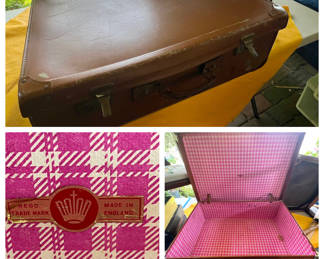 This is a wonderful vintage  suitcase with the original red check lining. The English had such style while traveling.