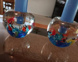 Heavy glass paperweight Candle holders