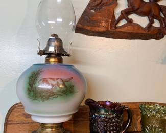 Oil lamp (dog on 1 side/deer on the other)