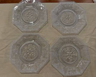 Antique Boston & Sandwich Beehive & Thistle Lacy Flint Glass Serving Plates