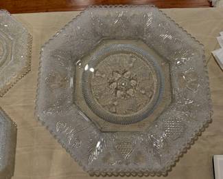 Antique Boston & Sandwich Beehive & Thistle Lacy Flint Glass 14" Octagon Platter