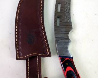 Damascus Steel 5" Fixed Blade Knife With Leather Sheath 