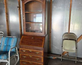 Henredon 18th Century Portfolio Banded Mahogany Secretary Desk Bookcase
