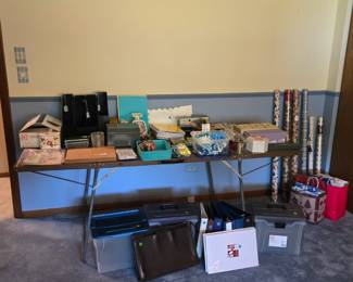 Office supplies, gift bags and wrap