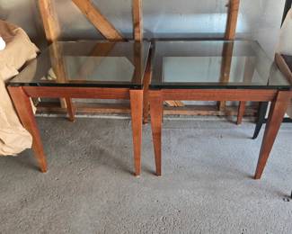 Lee Weitzman Volinia wood end tables glass tops 26" square