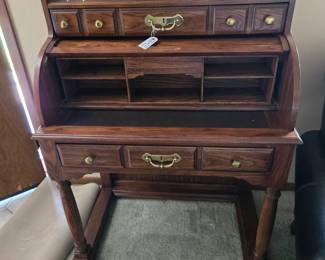 Mt. Airy Oak Roll Top Desk Open