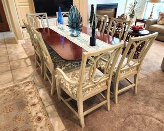 Hickory White dining table and chairs (weathered French grey finish), made in California