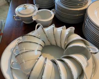Brides, Enjoy the beauty without the angst over price! This is a simple yet beautiful full set of china - Imperial China by W Dalton.  Pattern is Sincerity.  Service for 12, includes gravy boat, med and large platters, 3 vegetable bowls, soup and berry bowls.  Dinner, salad, bread plates, cups and saucers and 2 sets of cream and sugar. Microwave and dishwasher safe.