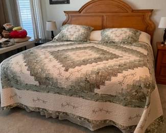King Drexel Heritage bed.  King quilt in lovely greens!