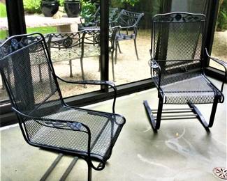 Pr 1960s Woodard Wrought Iron Spring Outdoor Patio Lounge Chair