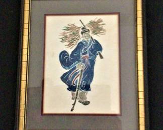 Antique Japanese Hand Colored Rubbing