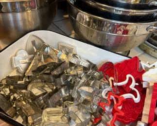 Large Lot Of Vintage Cookie Cutters, Set Of Collanders More