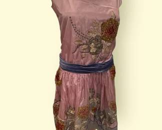 1920s Embroidered Velvet Lined Dress