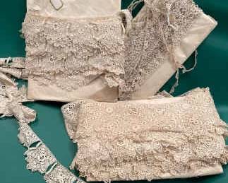 Handmade Vintage Lace Yardage And 45 Inch Tablecloth